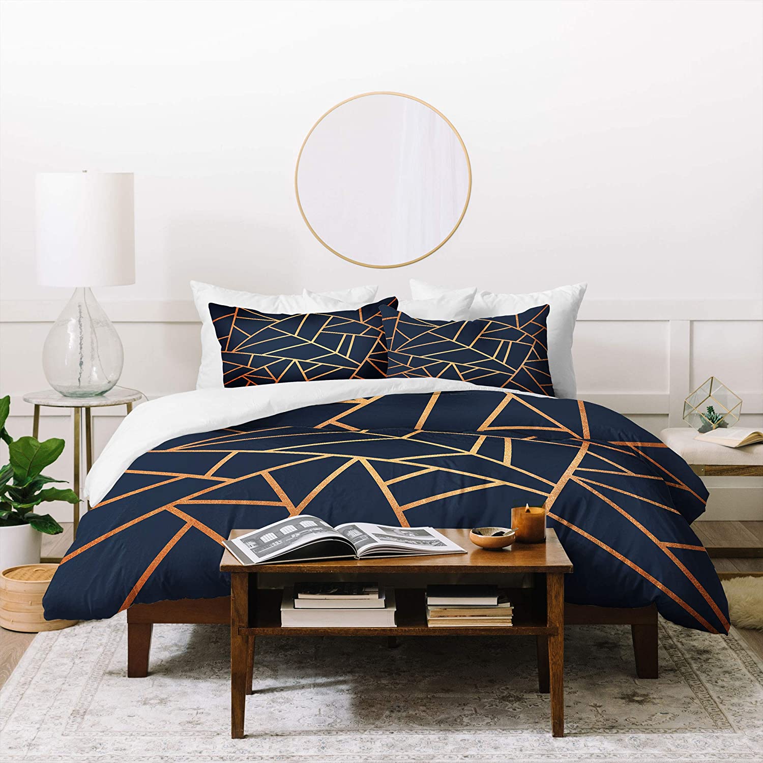 Price:$179.00 Elisabeth Fredriksson Copper and Midnight Navy Geo Duvet Cover Set, 104" x 88", Pillowcases: 40" x 20 : Home & Kitchen