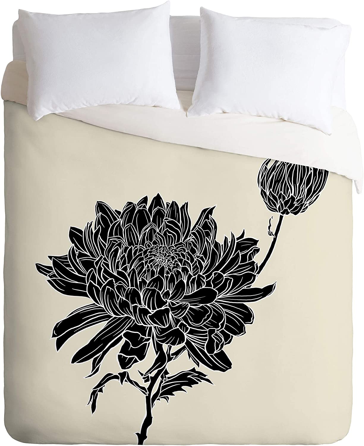 Price:$149.00 72535-dvwseq Sewzinski Black Chrysanthemum Duvet Set with Pillowcase(s), Queen/Full, Black : Home & Kitchen