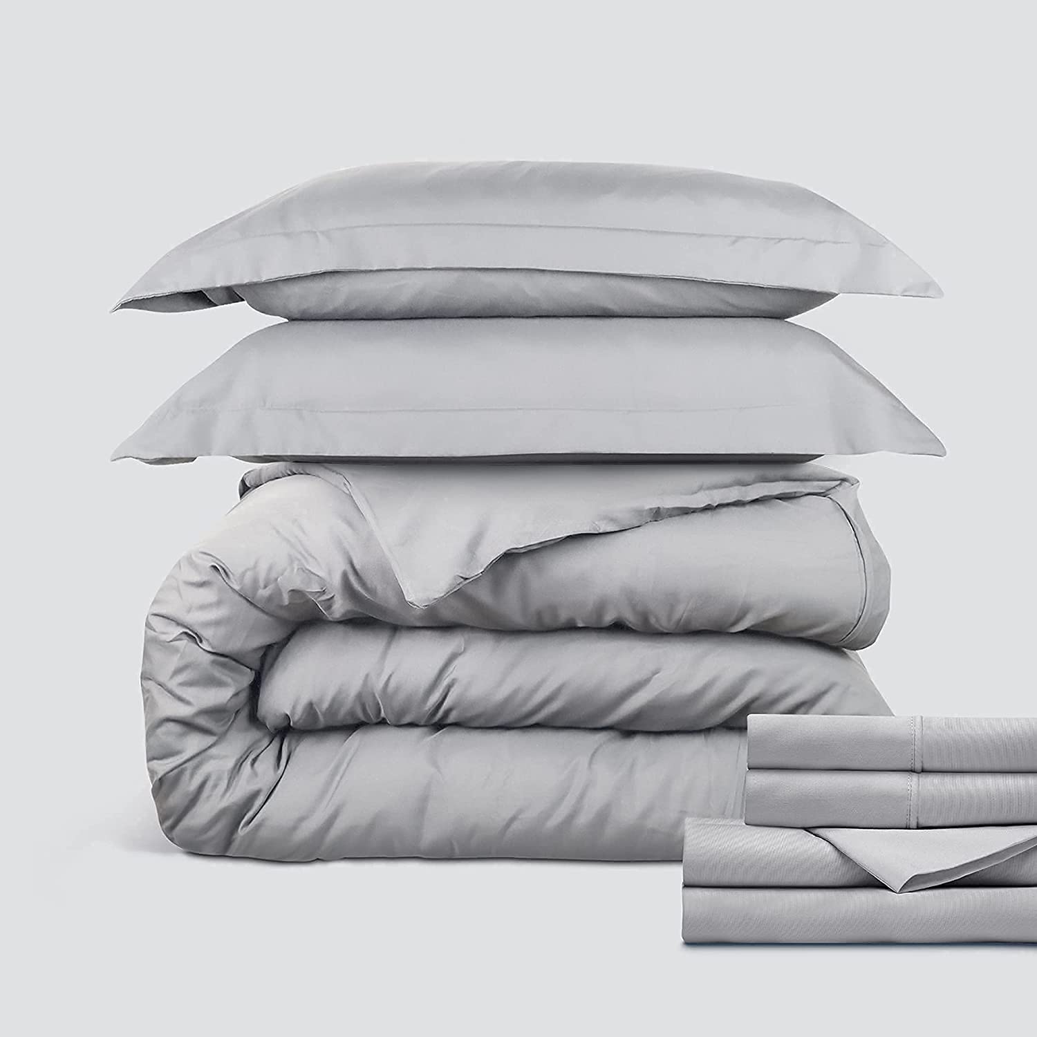 Price:$33.23 Microfiber Classic Bedding Bundle - 4 Piece Sheet Set (Queen, Light Gray) & 3 Piece Microfiber Duvet Set (Queen, Light Gray) : Home & Kitchen
