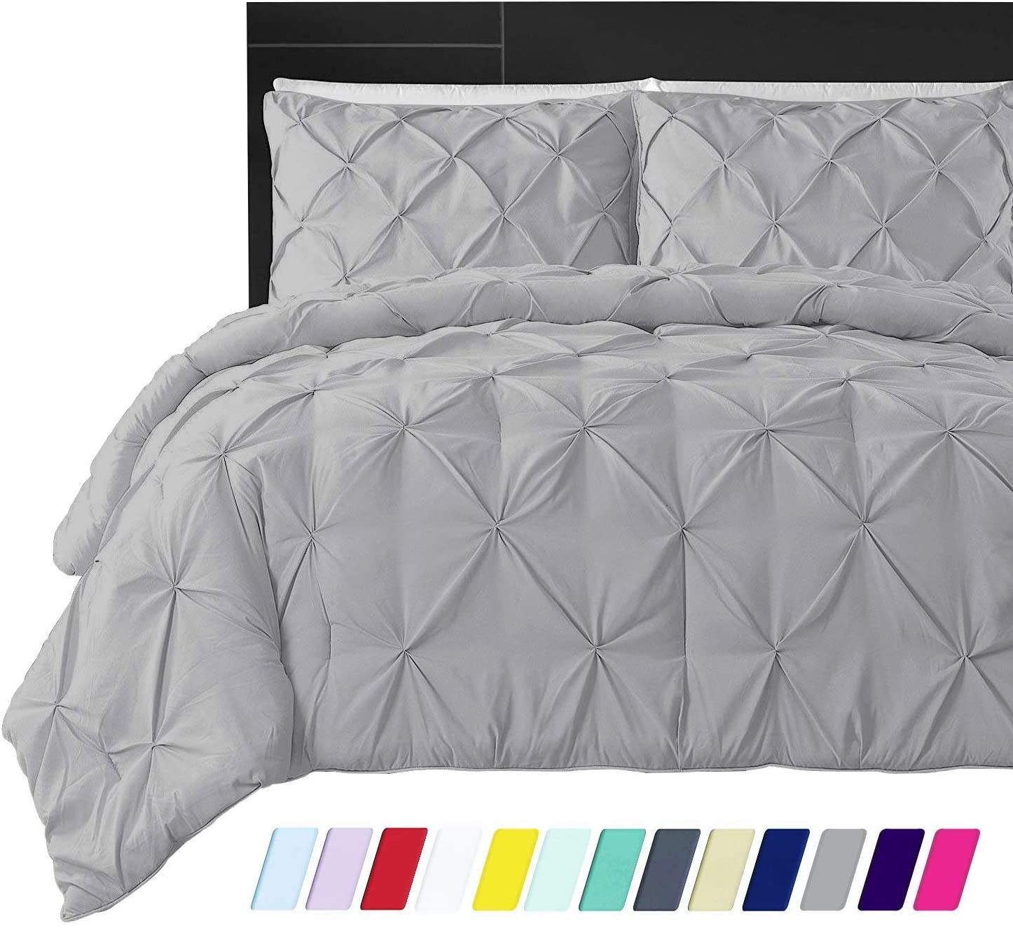 Price:$39.99 Linen Duvet Cover 3 Piece Set – Pinch Pleated Duvet Cover- Duvet Covers Queen Size - Pintuck Design - Comforter Cover with Zipper Closure Silver Grey - Environment Friendly Duvet Cover : Home & Kitchen