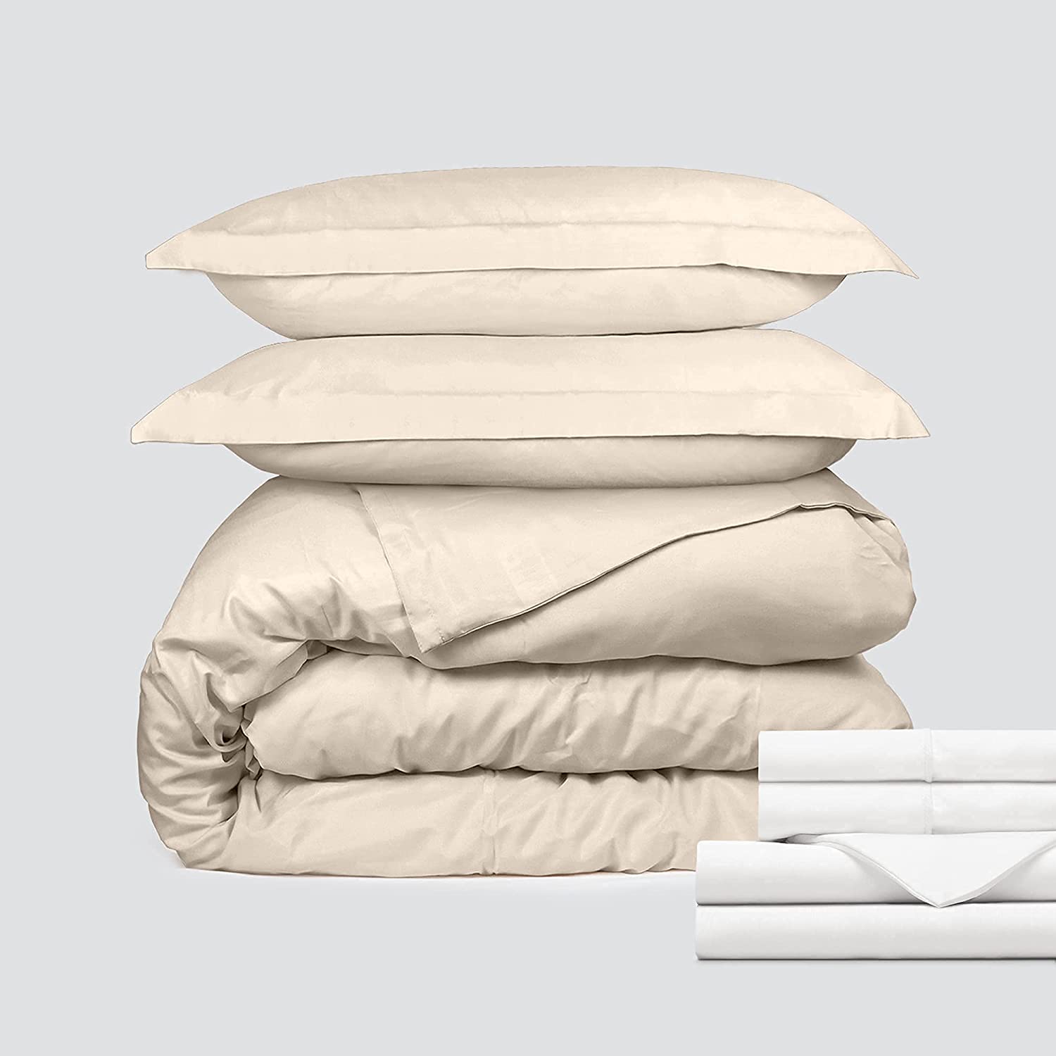 Price:$36.99 Classic Microfiber Bedding Bundle - 4 Piece Sheet Set (King, White) & 3 Piece Microfiber Duvet Set (King, Light Beige) : Home & Kitchen