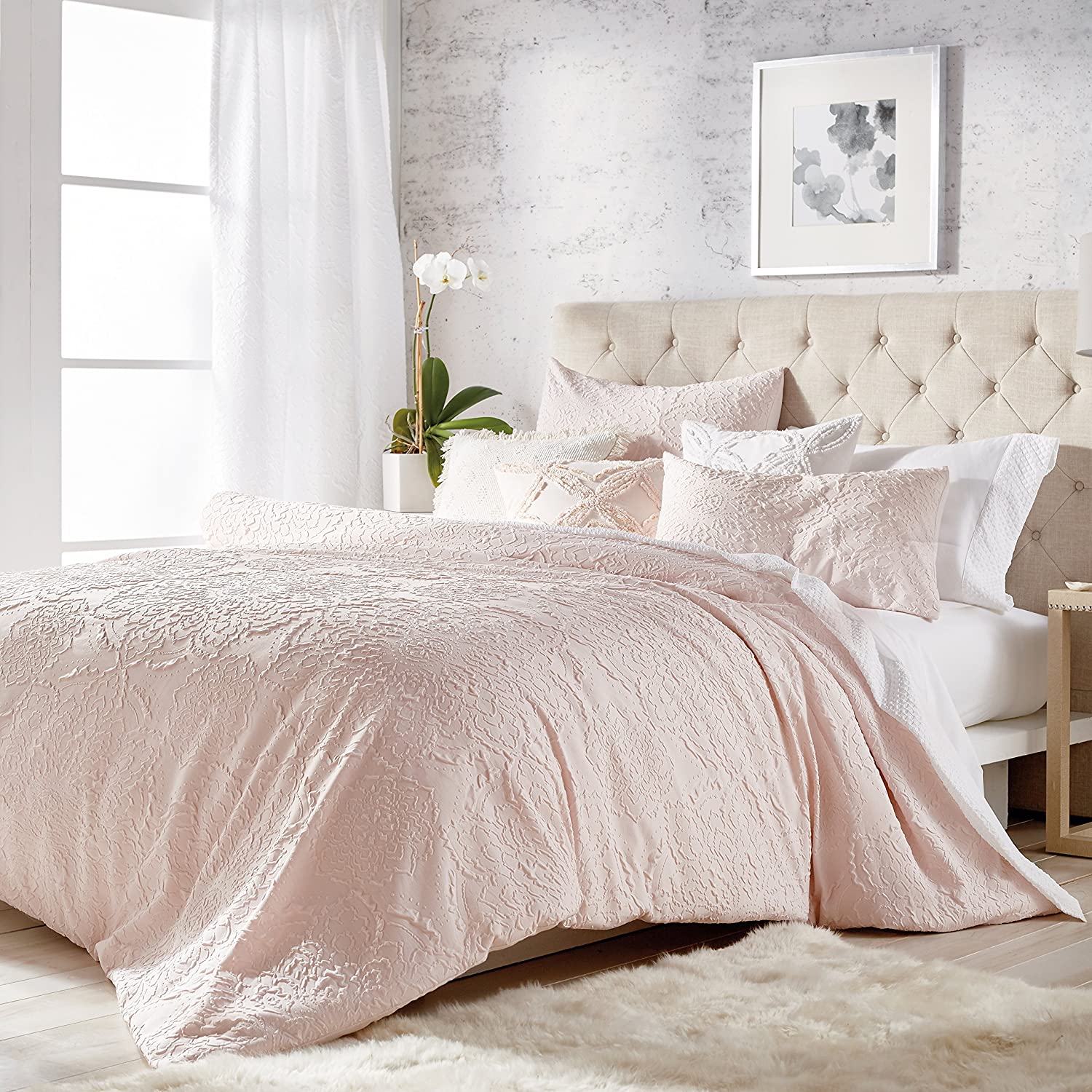 Price:$36.87 Solid Medallion 2-Piece Microsculpt Duvet Cover Set, Twin, Blush : Home & Kitchen