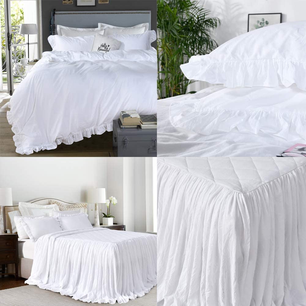 Price:$29.99 House Ruffle Duvet Covet Set White Queen and White Bedspread Queen Size Bundle : Home & Kitchen