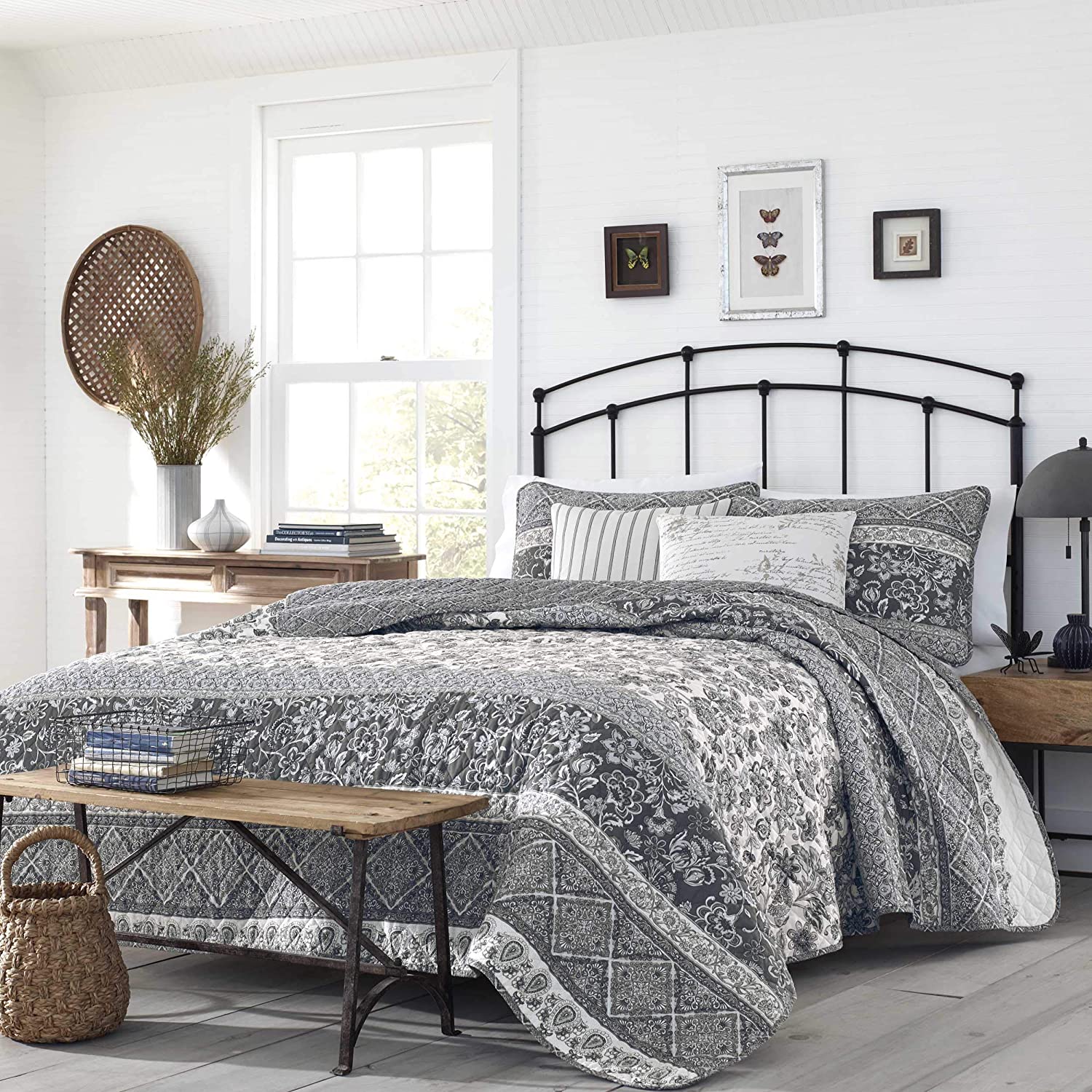 Price:$83.61 Cottage | Abbey Collection | Quilt Set-100% Cotton, Reversible, Lightweight & Breathable Bedding with Matching Shams, Pre-Washed for Added Softness, King, Grey : Home & Kitchen
