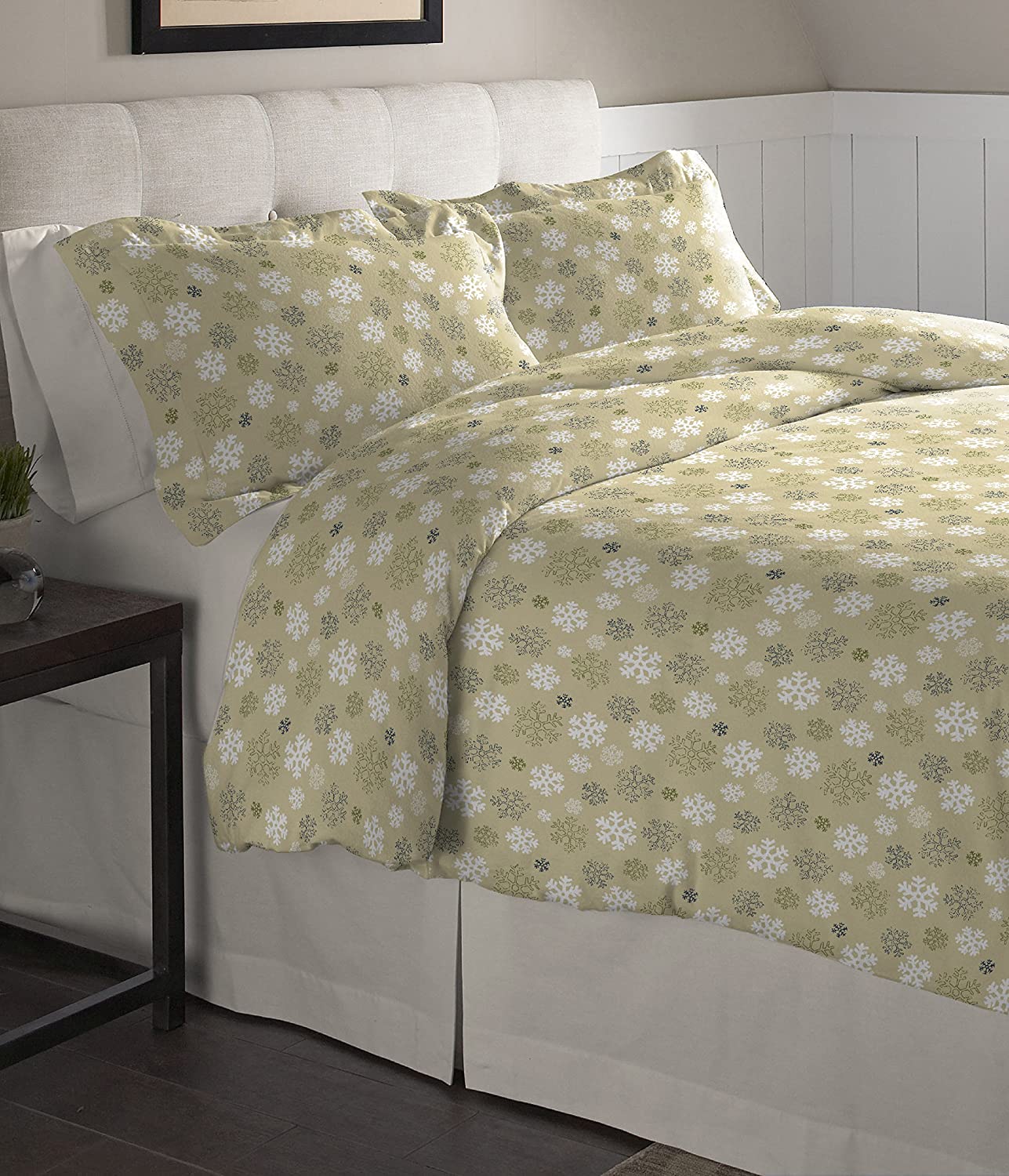 Price:$31.52 Flannel Oversized Duvet Set, Twin, Snow Flakes Oatmeal : Home & Kitchen