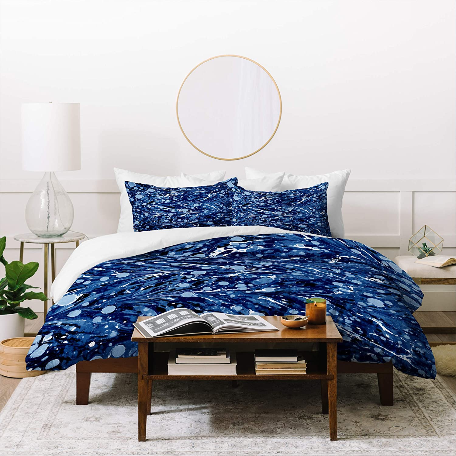 Price:$159.20 Designs Amy Sia Marbled Illusion Navy Duvet Set with Two Pillow Shams, Queen/Full, Blue : Home & Kitchen