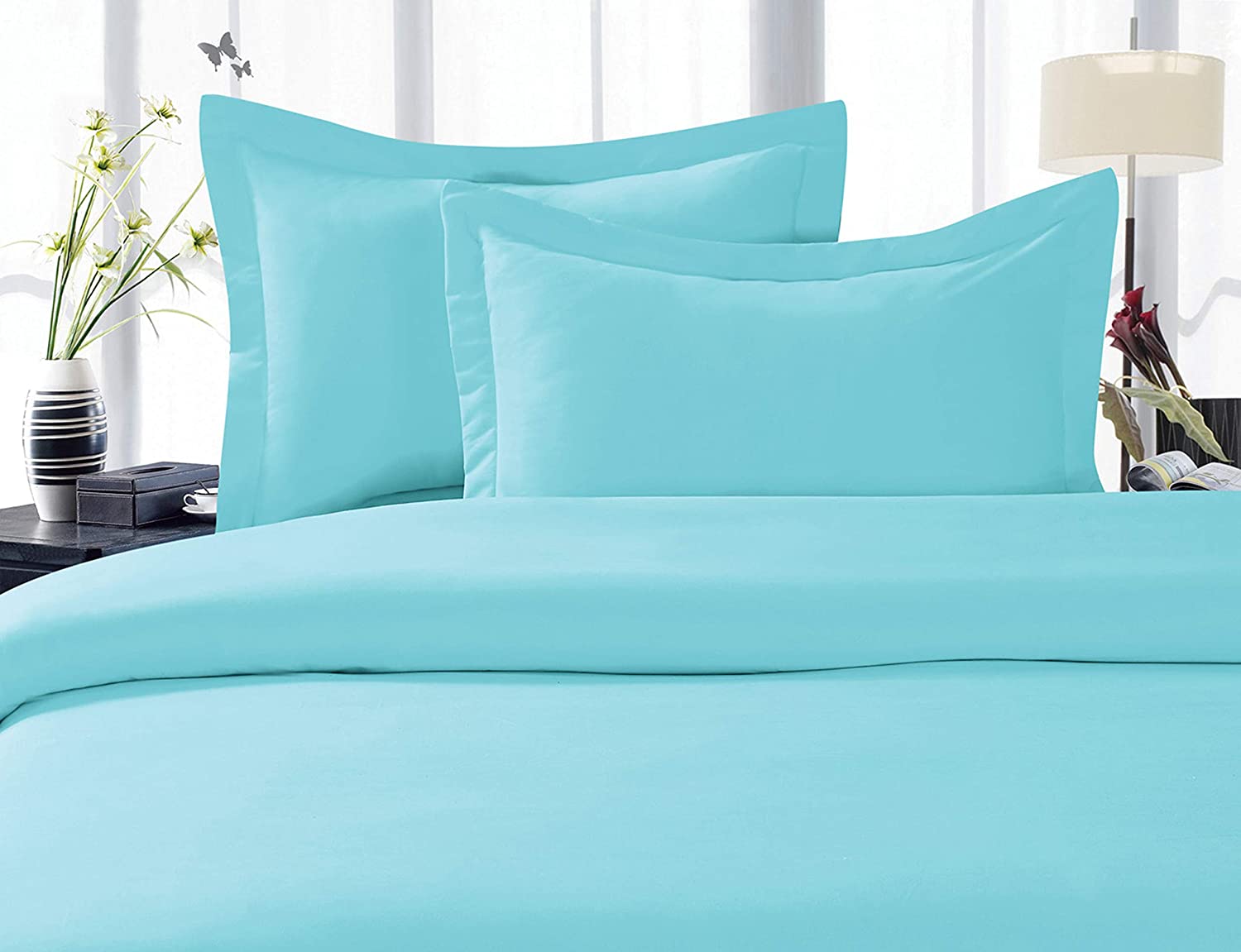 Price:$22.99 Linen Best, Softest, Coziest Duvet Cover Ever! 1500 Thread Count Egyptian Quality Luxury Super Soft Wrinkle Free 3-Piece Duvet Cover Set , Full/Queen, Aqua : Home & Kitchen