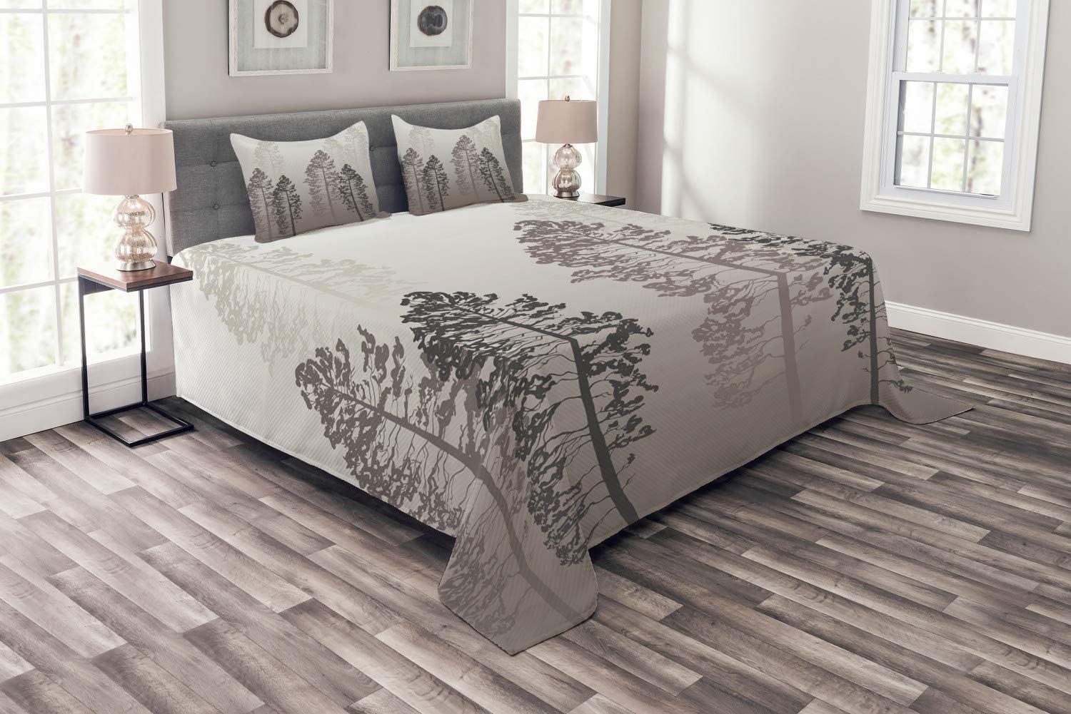 Price:$69.95 Country Bedspread, Pine Trees in The Forest on Foggy Seem Ombre Backdrop Wildlife Adventure Artwork, Decorative Quilted 3 Piece Coverlet Set with 2 Pillow Shams, Queen Size, Warm Taupe : Home & Kitchen