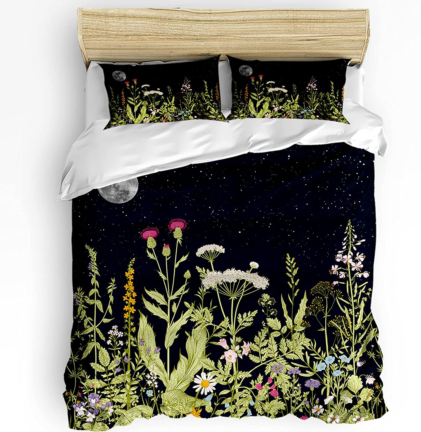 Price:$49.90 - Home 3 Pieces Breathable Bedding Set, Colorful Fresh Flowers Herb and Moon ComforterQuilt Duvet Cover with Zipper Closure and Cozy 2 Pillow Shams Twin Size Vegetation at Night Starry Sky : Home & Kitchen