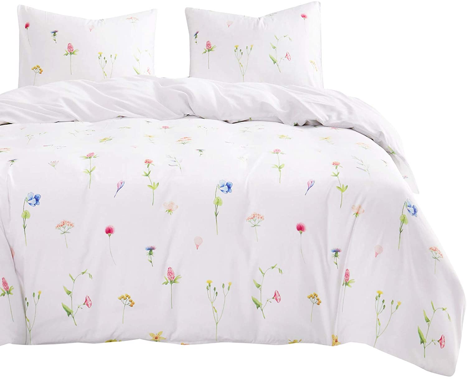 Price:$19.99 In Cloud - Floral Duvet Cover Set, Tiny Flowers Leaves Botanical Plant Pattern Printed on White, Soft Microfiber Bedding (3pcs, Queen Size) : Home & Kitchen