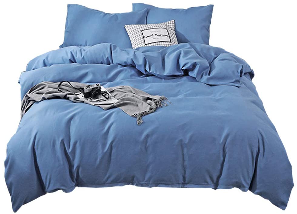Price:$12.99 Duvet Cover 3 Pieces Set,Ultra Soft Brushed Microfiber,Comforter Cover with Zipper Closure & Corner Ties 90"x90" (Queen, Blue) : Home & Kitchen