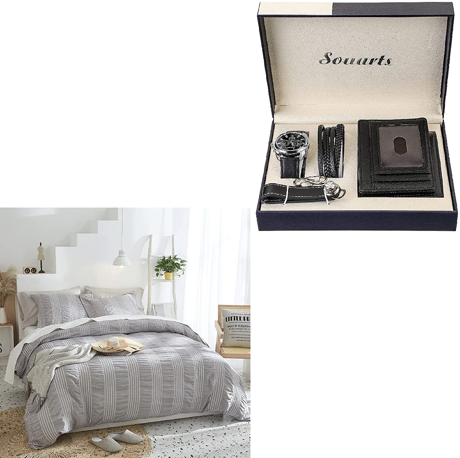Price:$64.99 Seersucker Duvet Cover Set Bundle Gifts Watch Set for Men, Genuine Leather Watch for Men, : Home & Kitchen