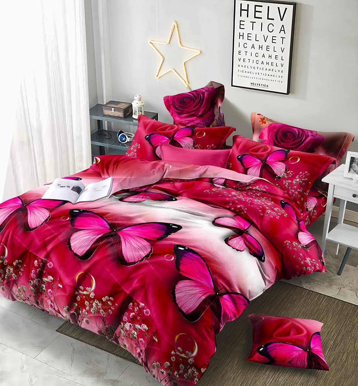Price:$37.99 Bedding Sets Home Textile Red Butterfly Pattern 4pcs Queen Size Bedding Sheet Sets : Home & Kitchen
