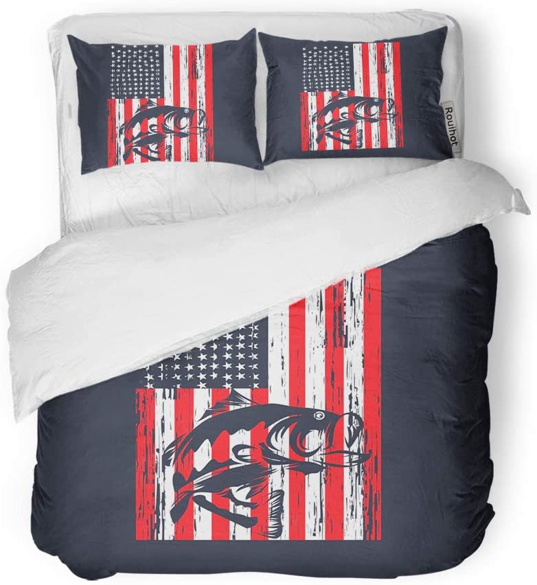 Price:$85.90 Duvet Cover Set Queen/Full Size Blue Distressed of American Flag Bass Fishing Red Fish 3 Piece Microfiber Fabric Decor Bedding Sets for Bedroom : Home & Kitchen