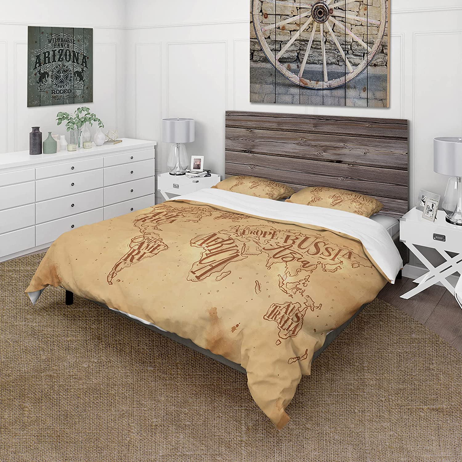 Price:$85.76 'Vintage Worldmap in Chalk Background' Maps Duvet Cover Set : Home & Kitchen