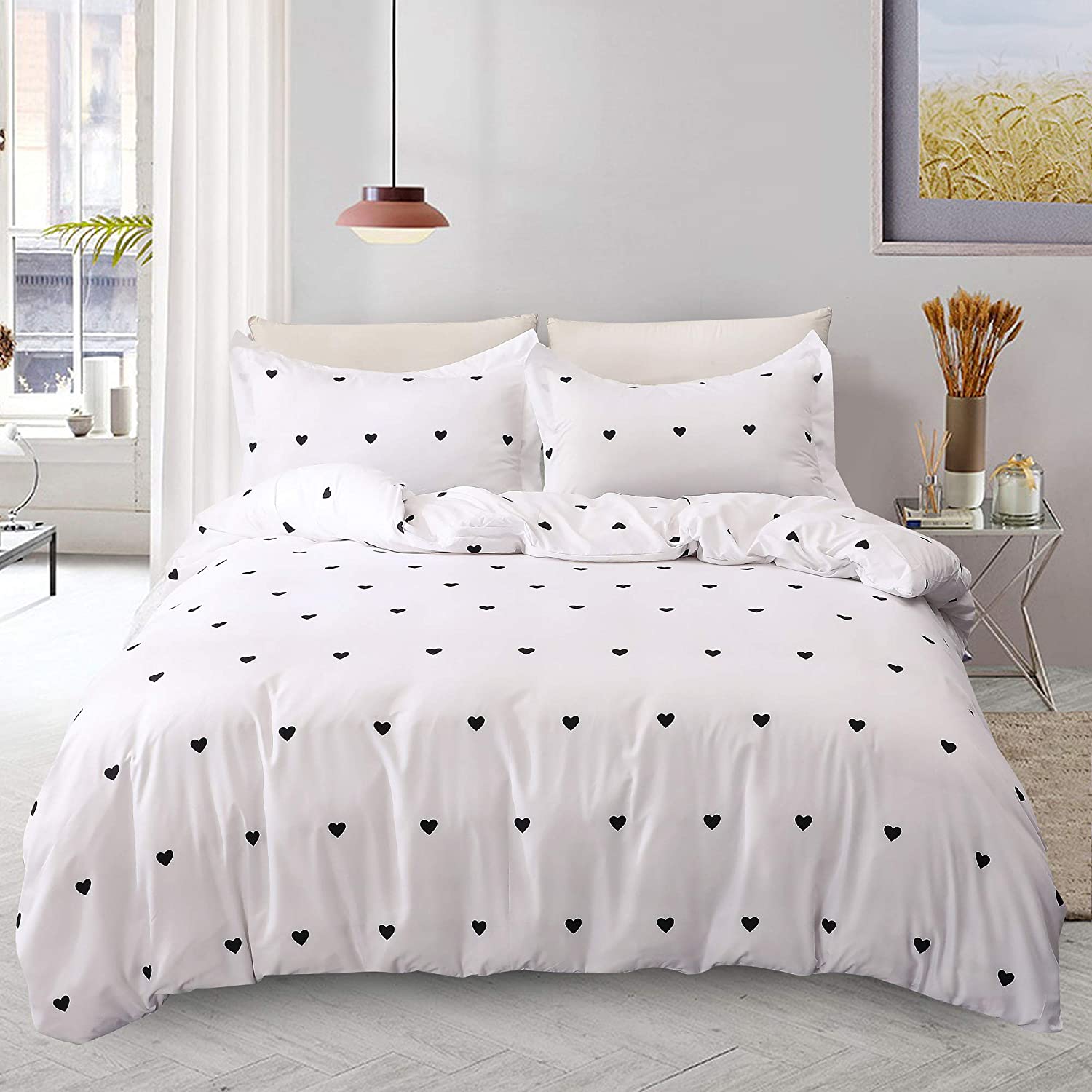 Price:$27.99 Bedding Comforter Set Soft 3Pcs Home Simple Three Piece Set Love Lightweight Microfiber Duvet Cover Simplicity Set(1 Duvet Cover + 2 Pillow Shams)(Queen,White) : Home & Kitchen