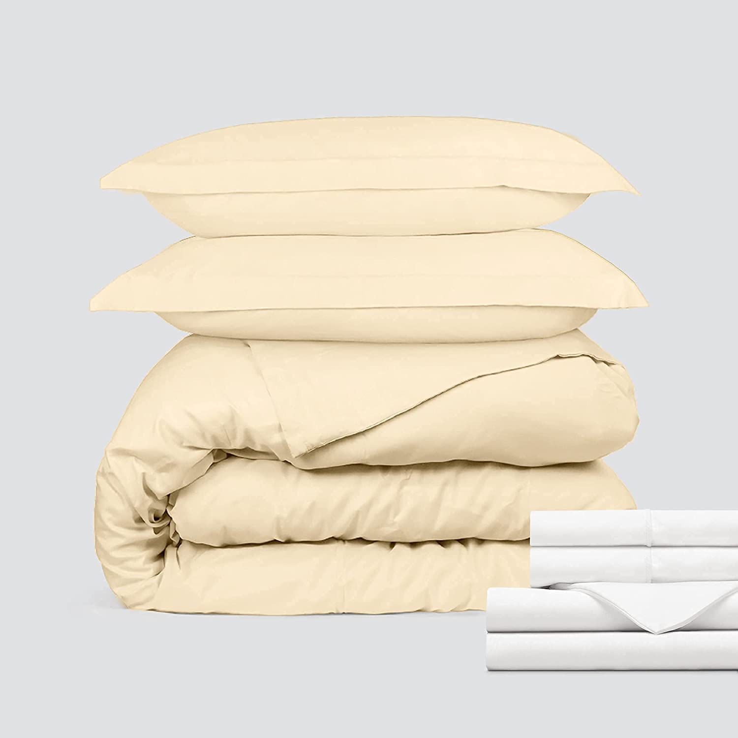 Price:$36.99 Classic Microfiber Bedding Bundle - 4 Piece Sheet Set (King, White) & 3 Piece Microfiber Duvet Set (King, Pastel Yellow) : Home & Kitchen