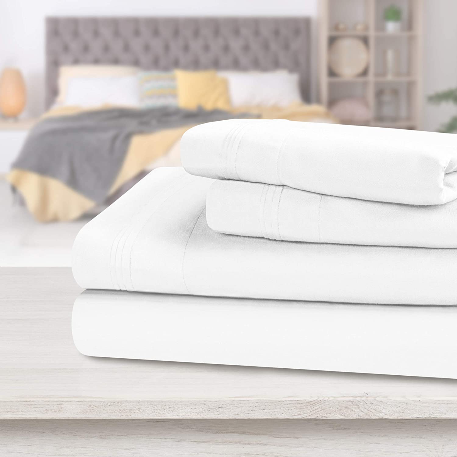 Price:$119.99 1000-Thread Count Egyptian Cotton Solid Bed Sheet Set, Queen, White, 4-Pieces : Home & Kitchen