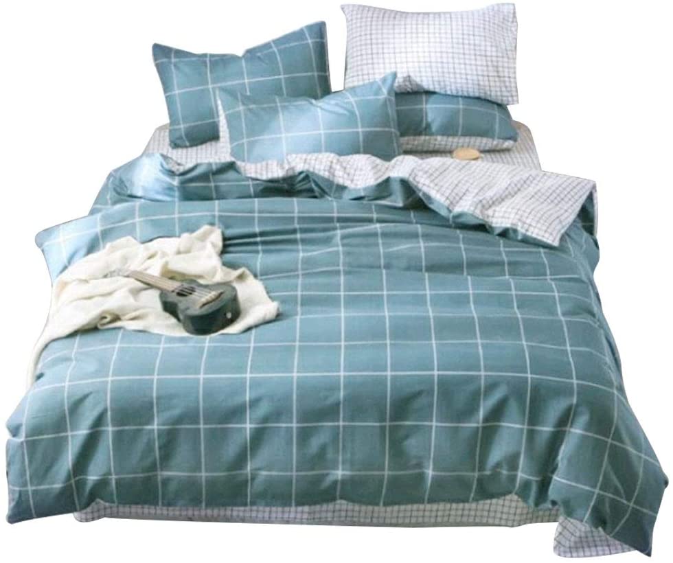 Price:$77.19 Cotton Bedding Kit 4Pcs/Set, Comfortable Duvet Quilt Cover, Soft Bed Sheet, Pillowcase, Blue Plaid, Not Easy to Fade and Wrinkle, for Bedroom, Kid's Room : Home & Kitchen