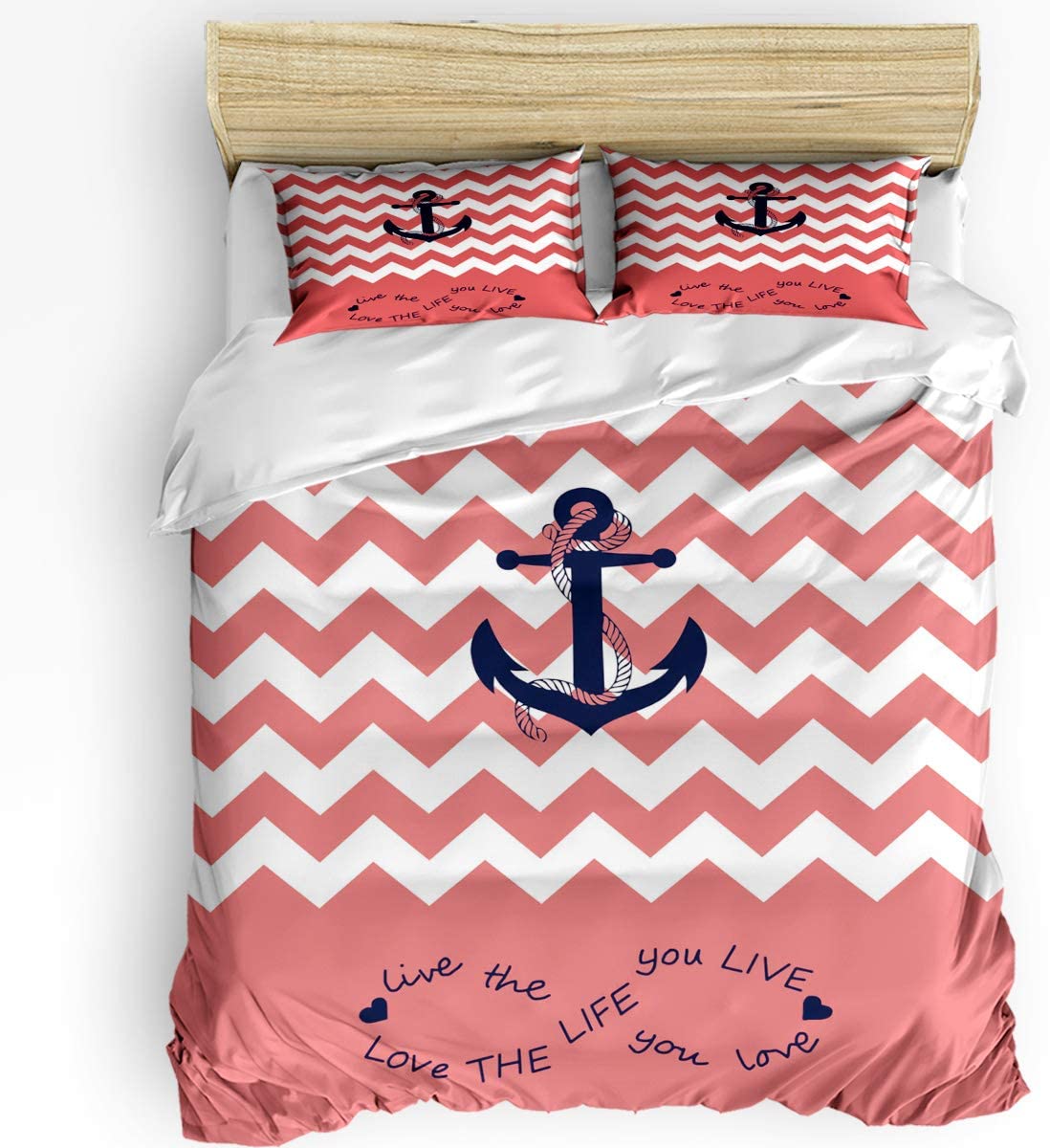 Price:$92.99 3 Piece Anchor Duvet Cover Set Full Size, Soft Breathable Polyester Microfiber Comforter Cover with Zipper Closure, Bedding Quilt Cover, Love The Life You Live Pink White : Home & Kitchen
