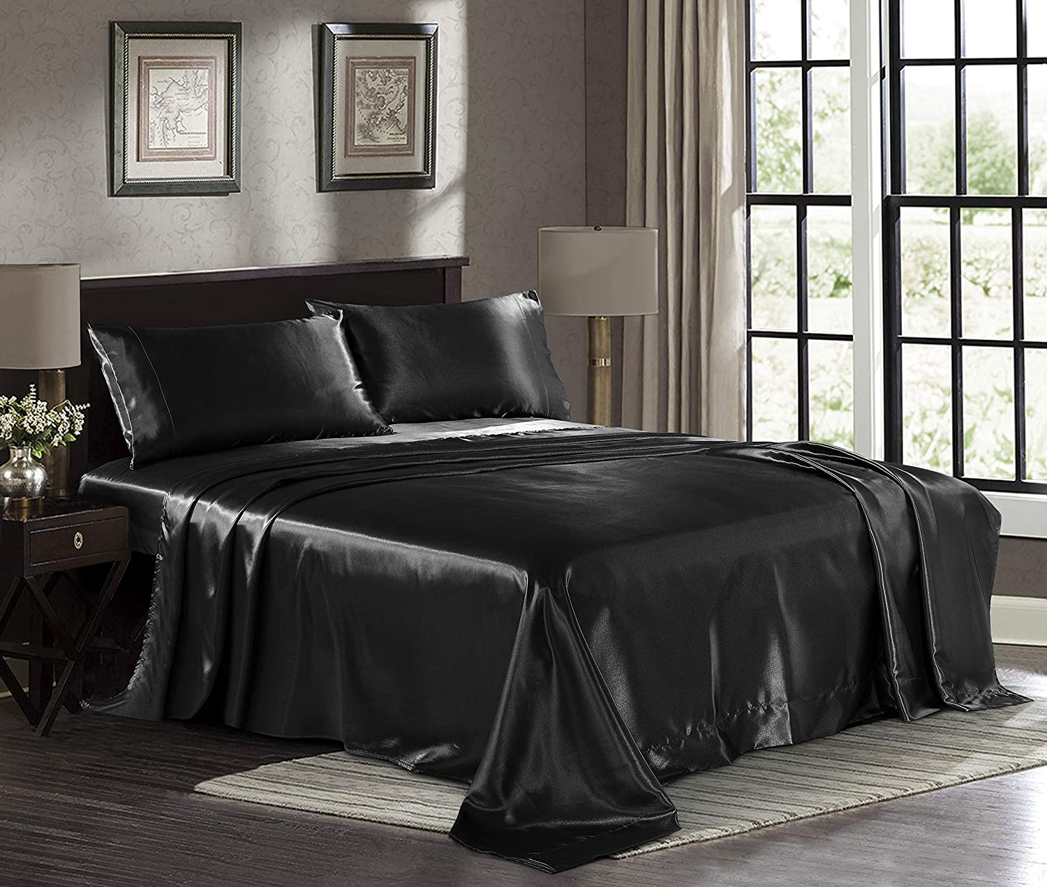 Price:$23.99 Sheets Twin [3-Piece, Black] Hotel Luxury Silky Bed Sheets - Extra Soft 1800 Microfiber Sheet Set, Wrinkle, Fade, Stain Resistant - Deep Pocket Fitted Sheet, Flat Sheet, Pillow Cases : Everything Else