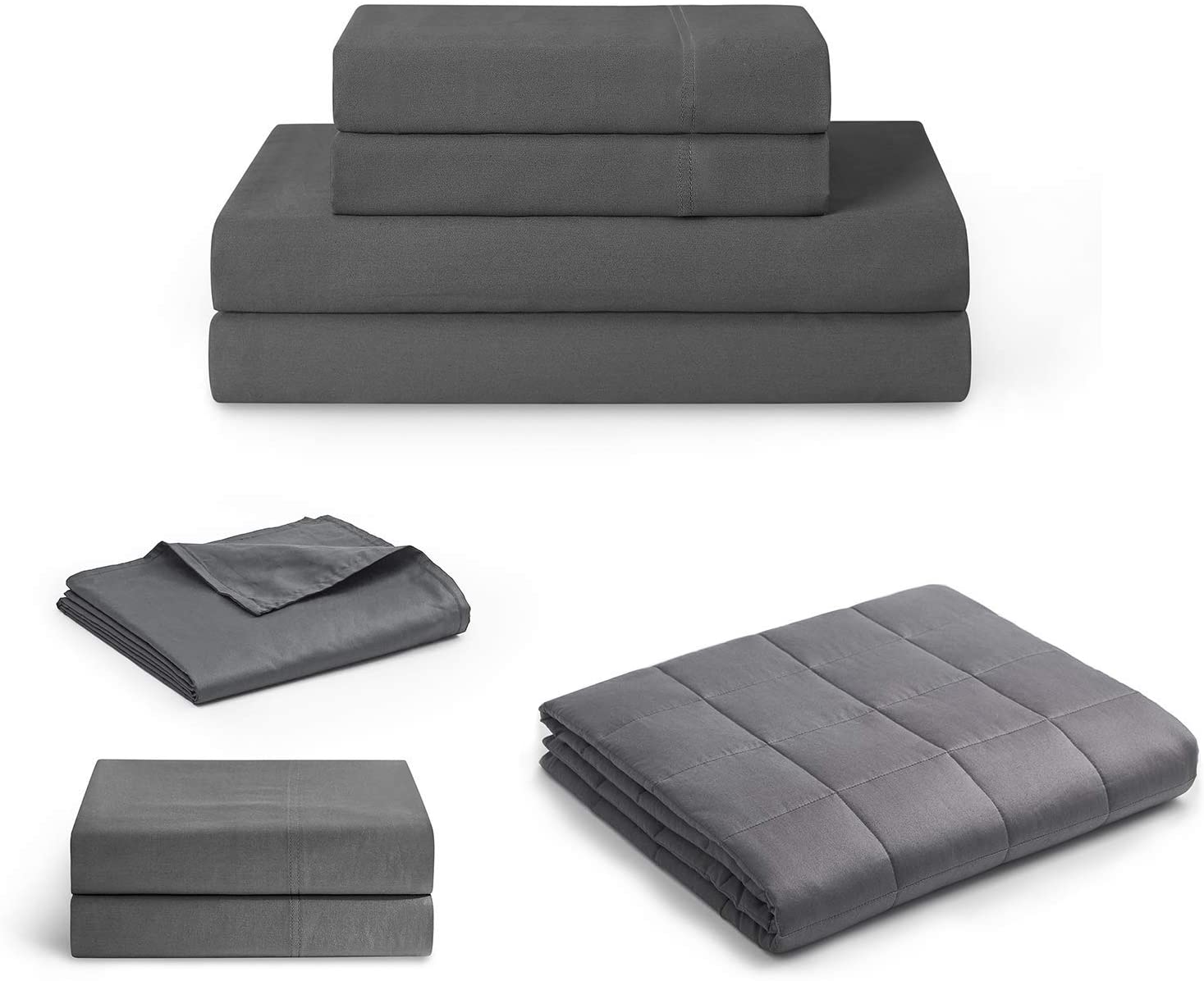 Price:$144.60 Cotton Weighted Blanket with Cotton Sheet Set,a Duvet Cover and 2 Pillow Cases Bundle | (48''x72'' 20lbs),Suit for One Person(~190lb) Use on TwinXL Bed | Dark Grey : Home & Kitchen