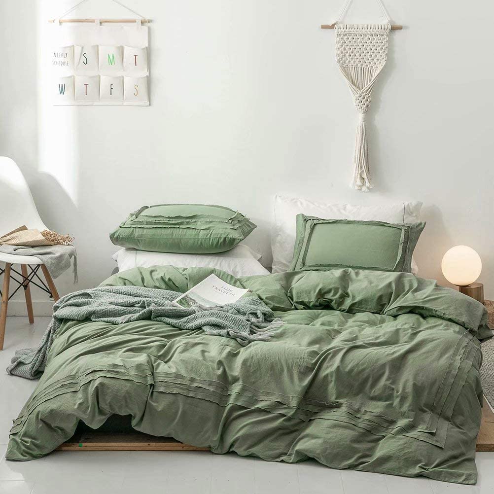 Price:$29.99 100% Cotton Olive Green Duvet Cover Set,Ultra Soft Microfiber Modern Style Hollow Square Design Natural Bedding Set,King Size : Home & Kitchen