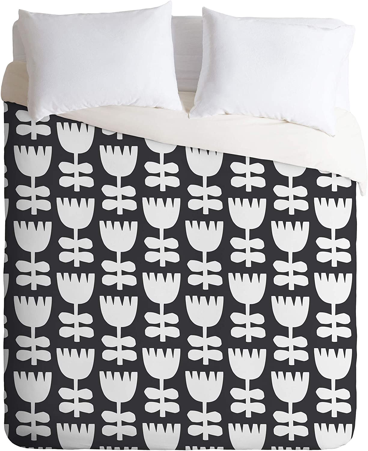 Price:$149.00 72819-dvwseq Beshka Kueser Scandi Floral Black and White Duvet Set with Pillowcase(s), Queen/Full, Black : Home & Kitchen