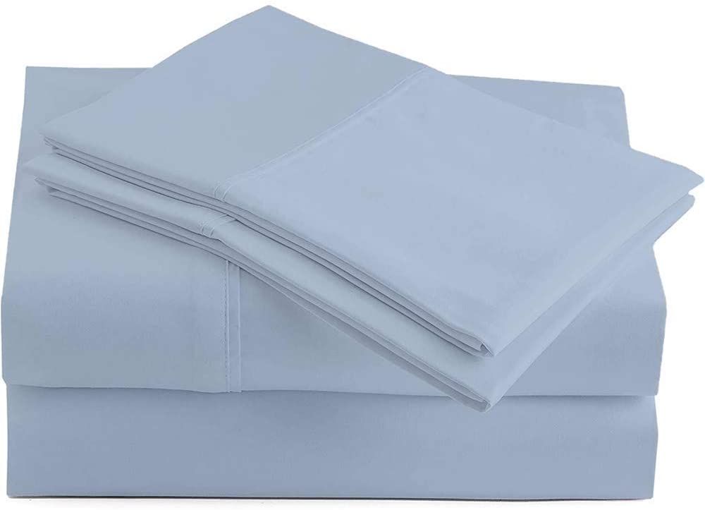 Price:$94.99 Thread Count King Sheets Egyptian Cotton Bed Sheet Set, 4 Pc Deep Pocket Sky Blue Bedding Set, Long-Staple Combed Cotton, Soft & Breathable, Fits Mattress Upto 18" : Home & Kitchen