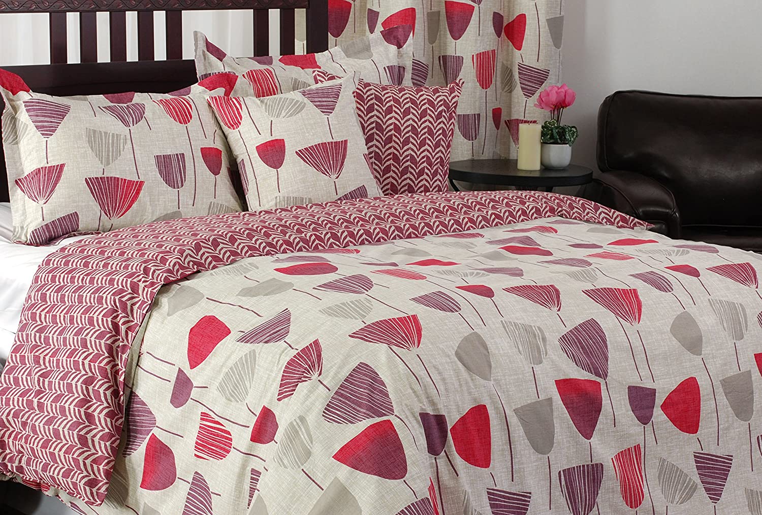 Price:$21.48 Home Fashions Wine Glass/Chevron Print Zanzi Duvet Cover Set, Double/Full, Linen Beige/Purple/Sangria Red, 3 Piece : Home & Kitchen