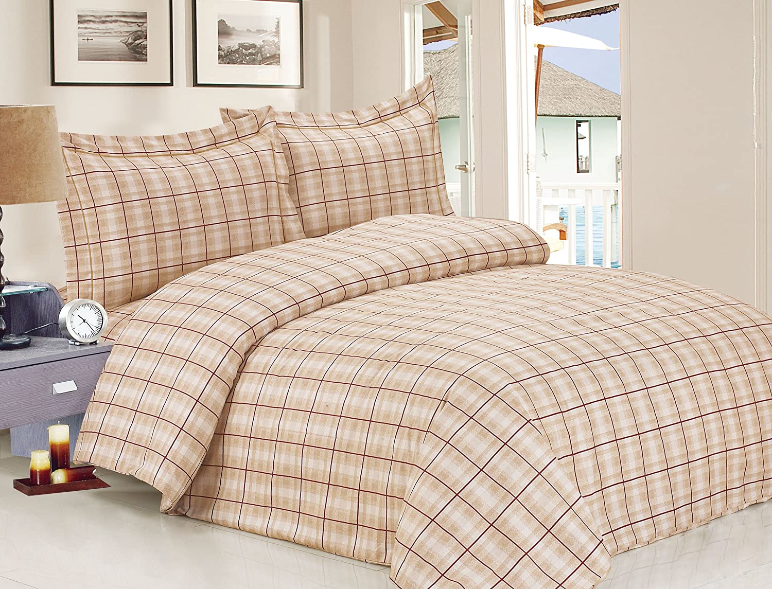 Price:$126.00 Linen French Soft Brown Plaid Collection 6 Twin Duvet Set, 48" : Home & Kitchen