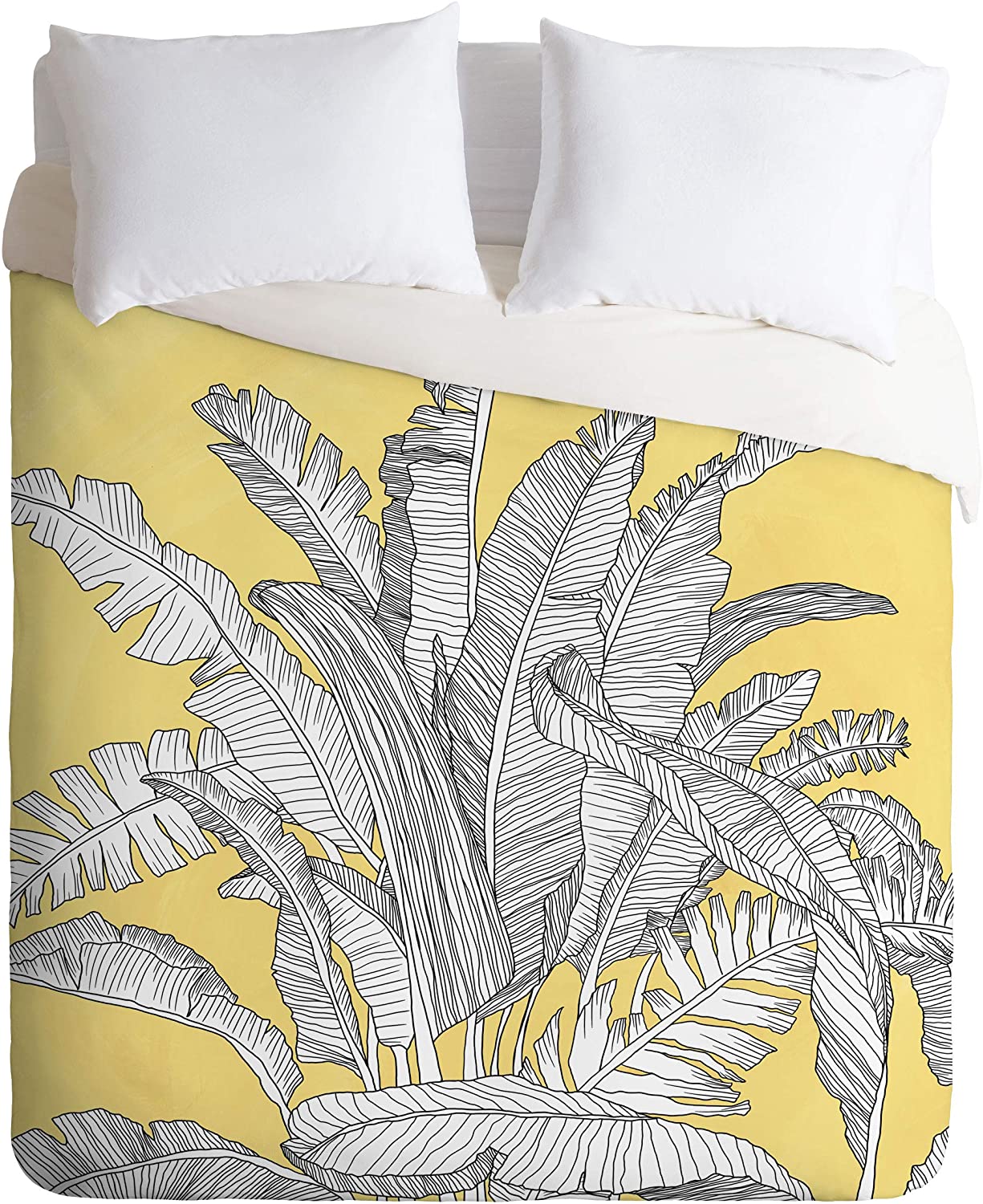 Price:$149.00 72552-dvwseq Sewzinski Banana Leaves On Yellow Duvet Set with Pillowcase(s), Queen/Full, Yellow : Home & Kitchen