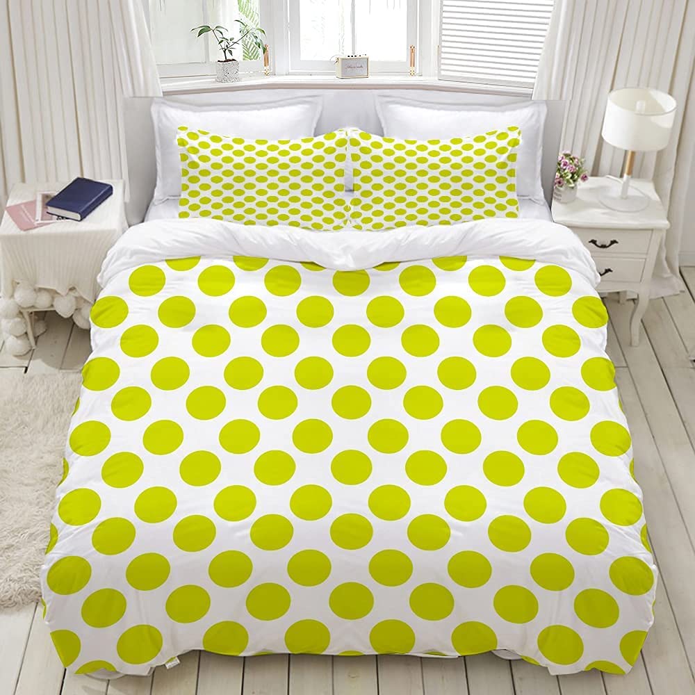Price:$39.99 Cover Set Lime Green Dot Decorative 3 Piece Bedding Set with 2 Pillow Shams 20"x30" Breathable Comfy Soft Quilt 90"x90" : Home & Kitchen