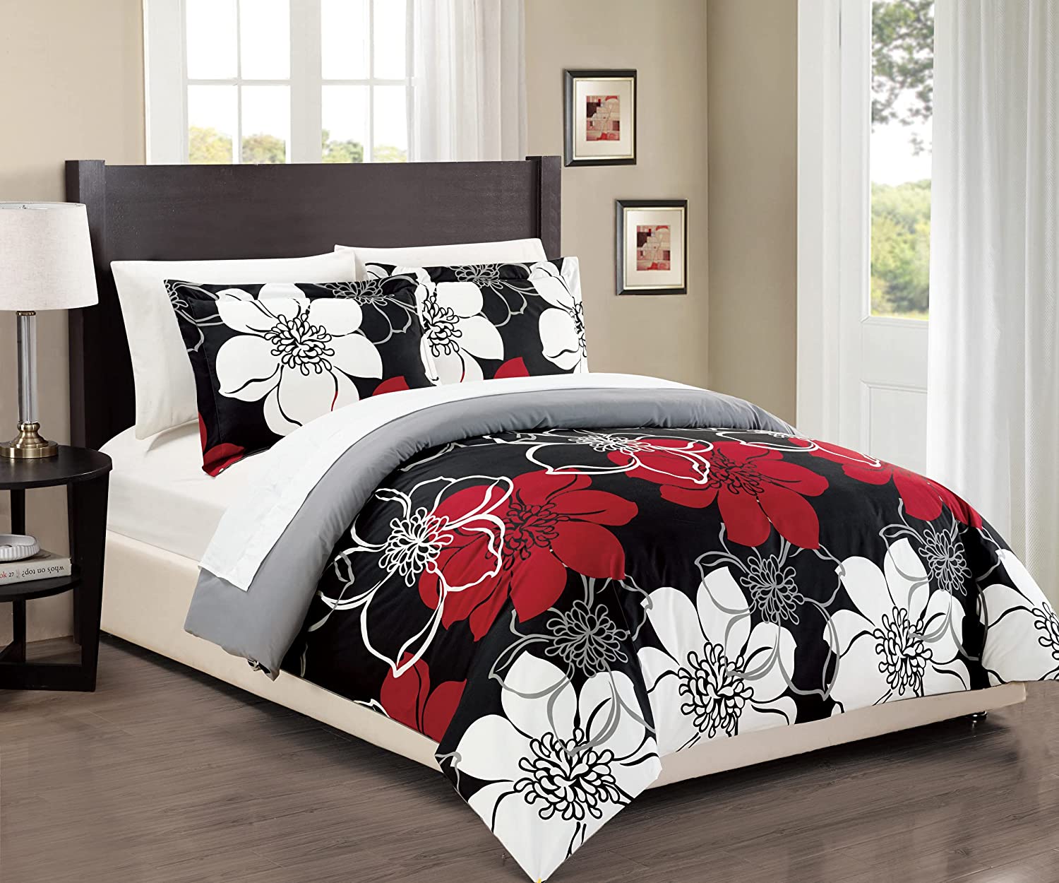 Price:$44.22 Home Piece Morning Glory Abstract Duvet Cover Set with 2 Shams, Twin, Black : Home & Kitchen