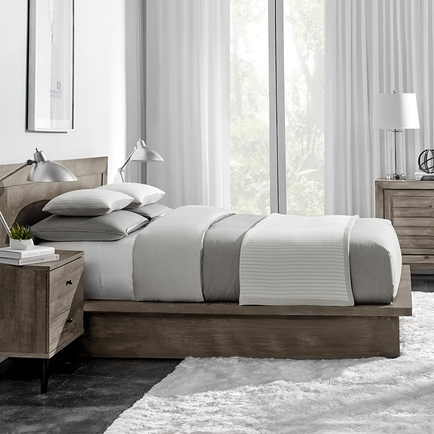 Price:$75.38 Reversible Heathered Grey Duvet Cover Set, King, 3 Piece : Home & Kitchen