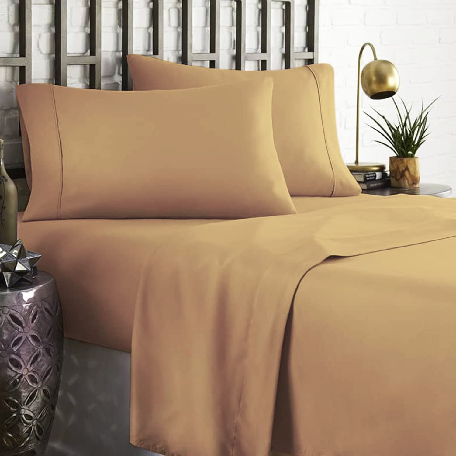 Price:$62.99 Luxury 400 Thread Count Sheets 100% Egyptian Cotton 4 Pc Set with Pillow Cases, Long Staple Cotton, Sateen Weave, Fits Mattress Upto 18" Deep Pocket (King, Sand) : Home & Kitchen