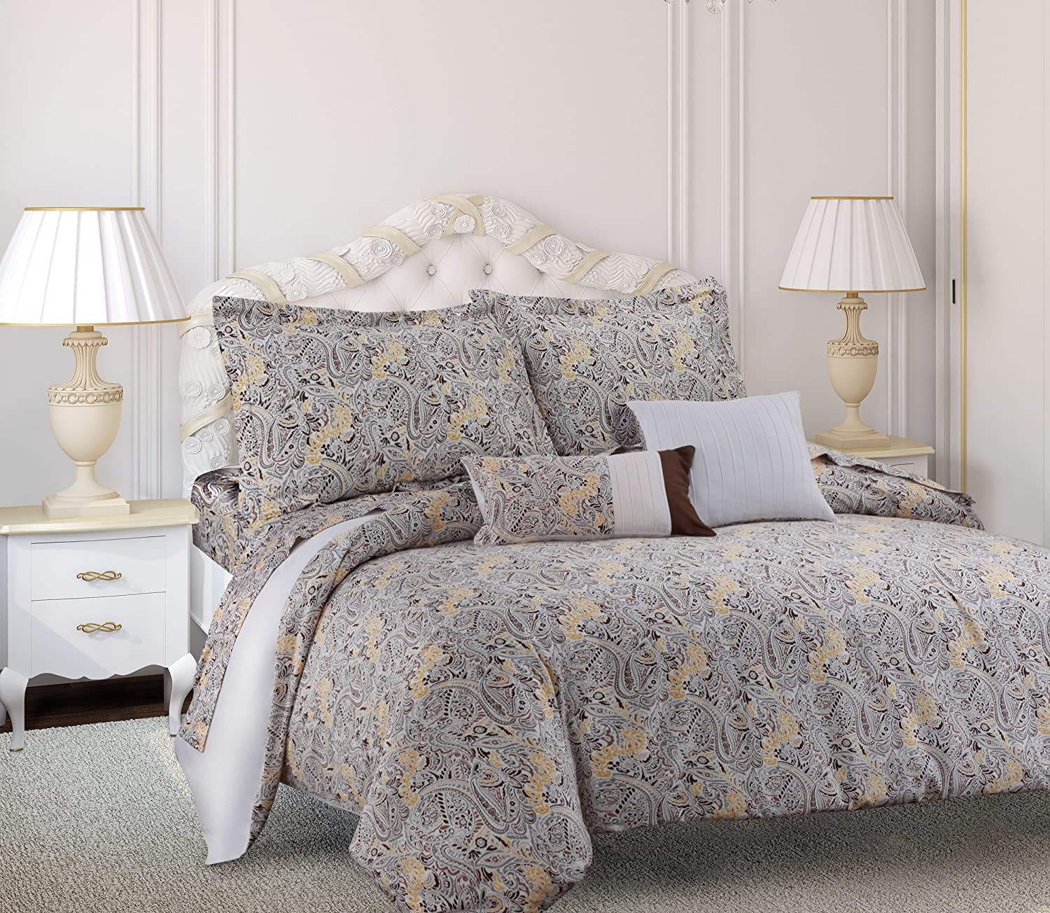 Price:$82.32 Living Fiji 5 Piece Egyptian Cotton Paisley Printed Duvet Cover Set, Queen, Chocolate/Grey : Home & Kitchen