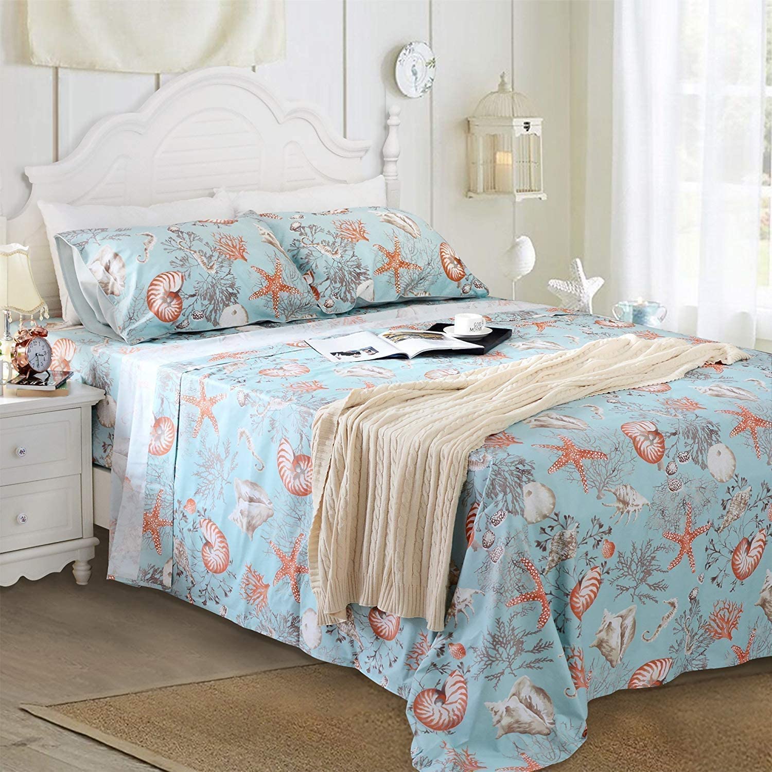 Price:$192.90 Bed in A Bag Luxury Nautical Bedding King Size Beach Bedding Sets Egyptian Cotton Duvet Cover Bed Sheet Set 7-Piece : Home & Kitchen