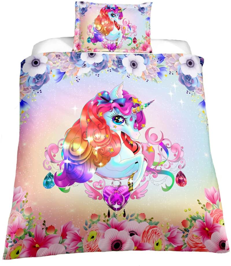 Price:$42.99 Gem Unicorn Duvet Cover Set,Kids' Gift Bedding Set.Included: Duvet Cover, Pillowcase(no Comforter Inside) (Twin) : Home & Kitchen