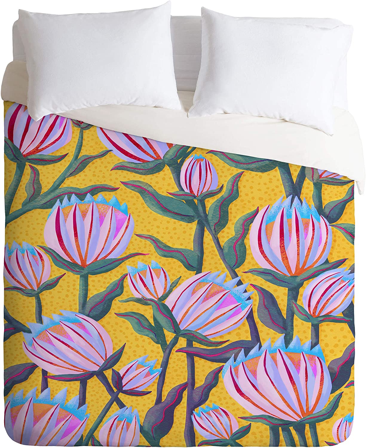Price:$179.00 72057-dvqsek Sewzinski Protea Flowers On Yellow Duvet Set with Pillowcase(s), King, Yellow : Home & Kitchen