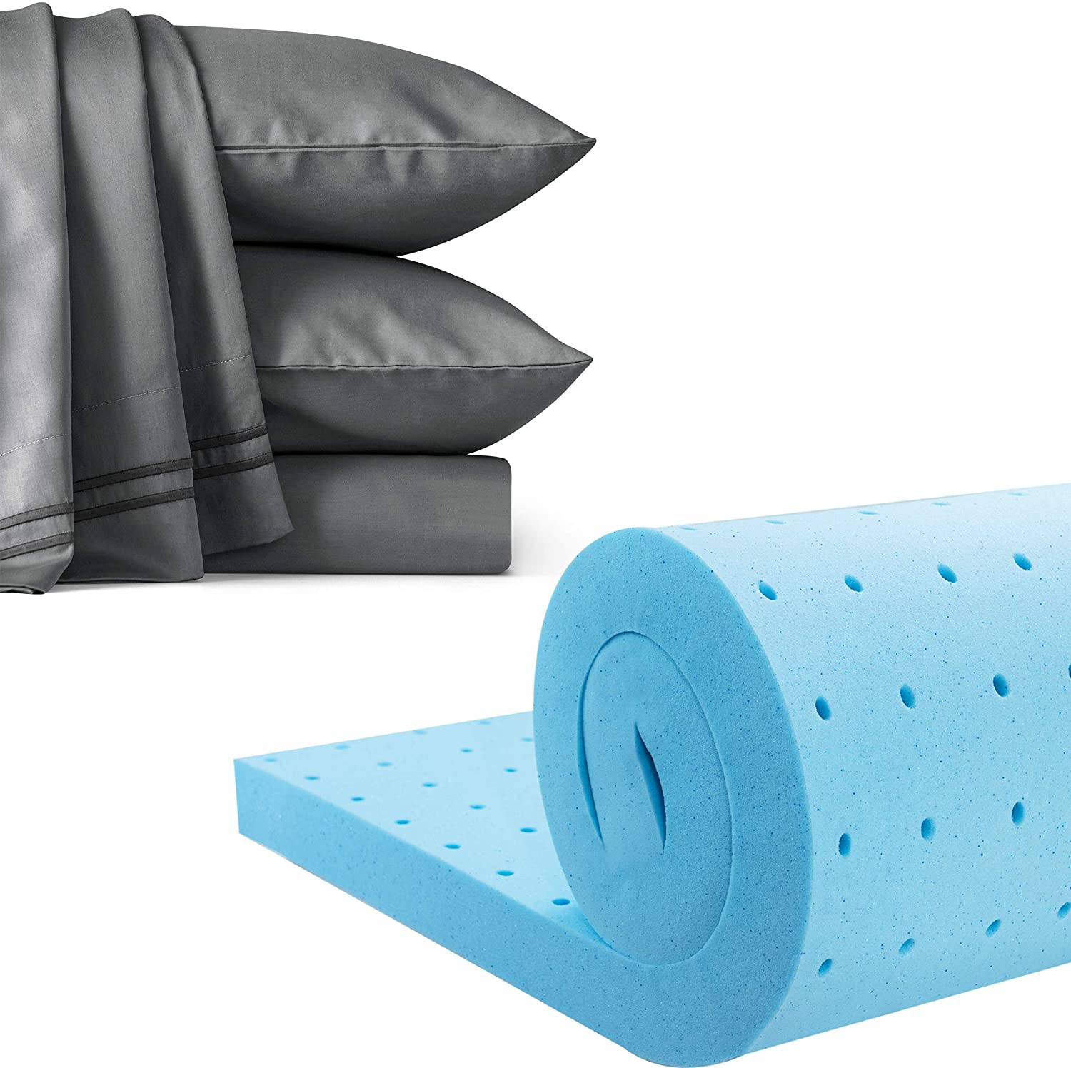 Price:$147.99 3-inch Mattress Topper Full Bundles 3-Piece Duvet Cover Set Gray Full/Queen : Home & Kitchen