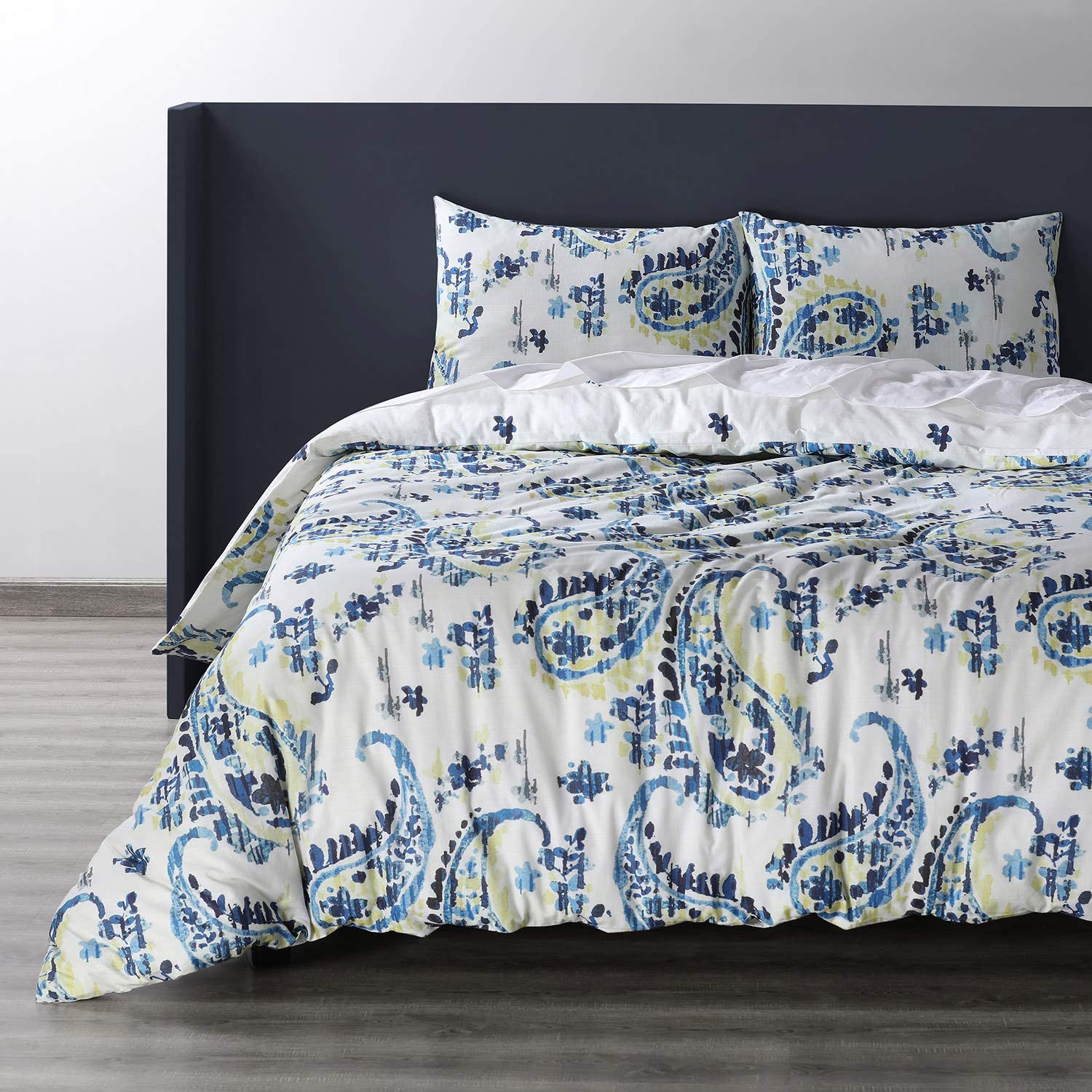Price:$90.18 Fabrics Furnishings Delhi Blue Cotton Double Slub Linen Weave Reversible Duvet Set, King : Home & Kitchen