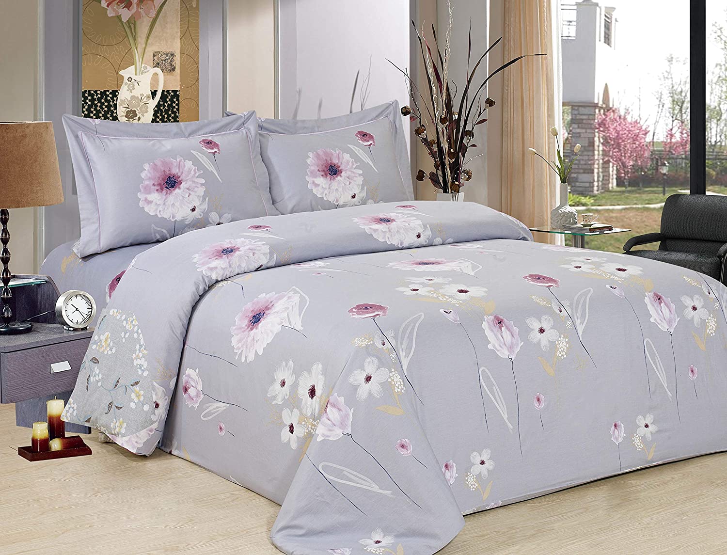 Price:$166.10 Linen French Hydrangeas Pattern, Luxury Ultra Soft 200 Thread Count Polyester-Cotton Percale, Lilac, Twin 39-inch, 8 Piece, Bedding Duvet Cover Set for Two Beds : Home & Kitchen