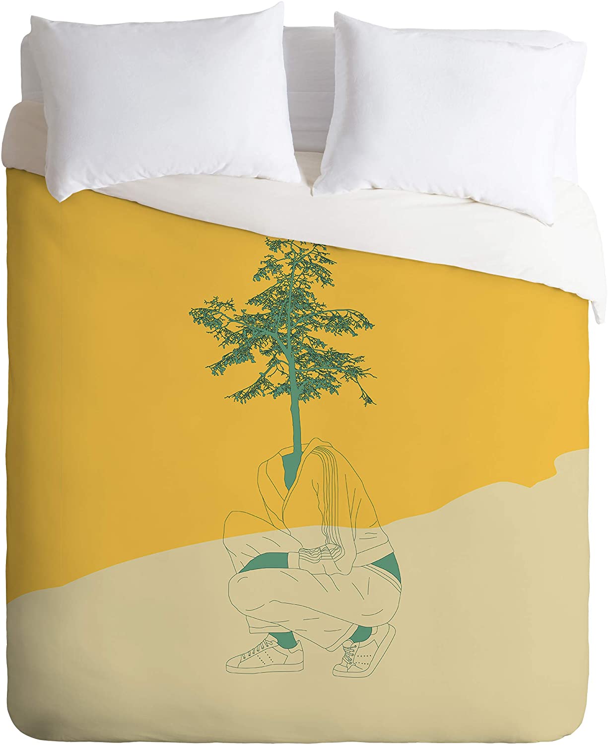 Price:$149.00 62187-dvwseq The Red Wolf Woman Nature 2 Duvet Set with Pillowcase(s), Queen/Full, Yellow : Home & Kitchen