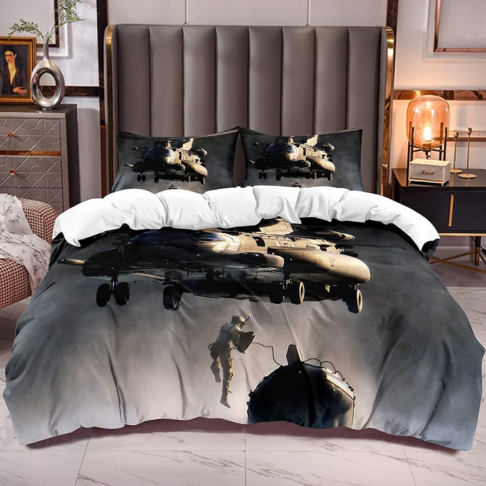 Price:$46.00 Duvet Cover Sets King with 3D Military Helicopter Print for Teens Adults Microfiber Soft Comforter Cover with 2 Pillowshames Zipper Closure Inside Corner Ties Quilt Cover : Home & Kitchen