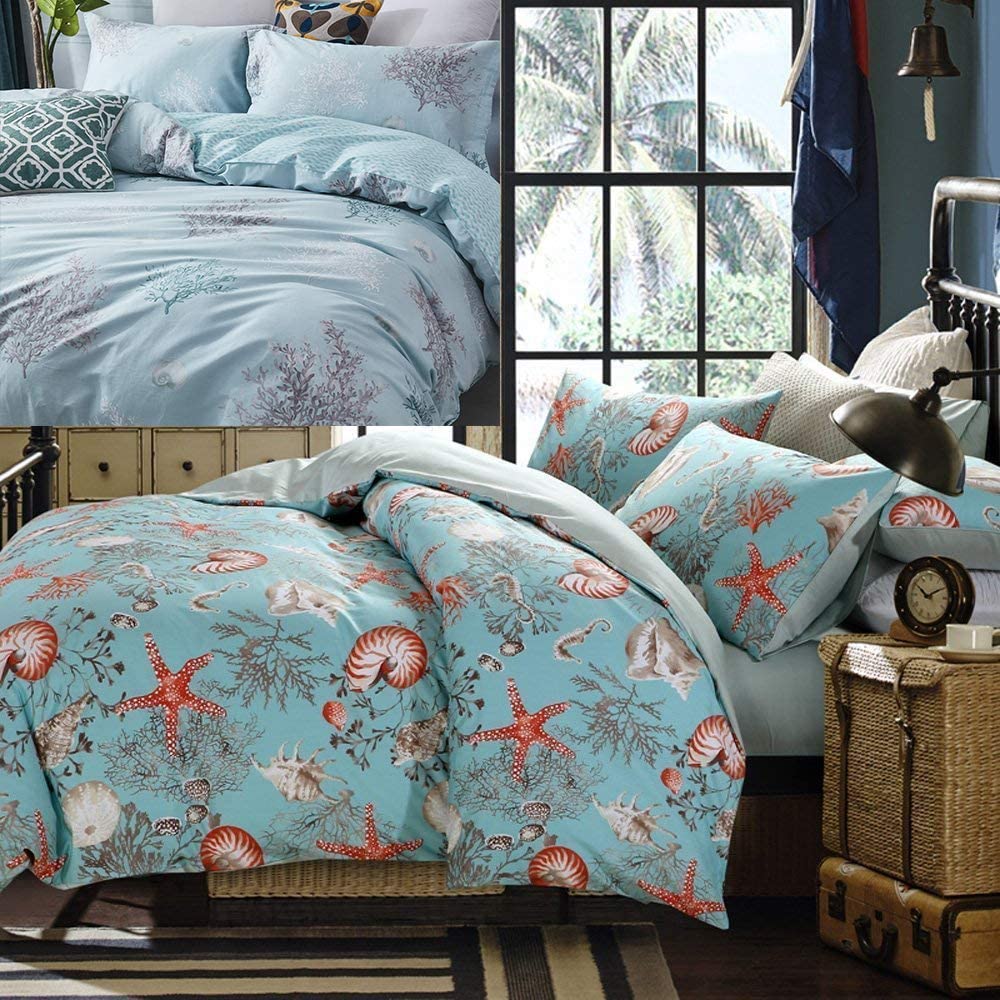 Price:$159.00 Coastal Bedding Set 2 Packs 6-Piece Nautical Seashell Duvet Cover Set(Duvet Cover and Pillow Shams) : Home & Kitchen