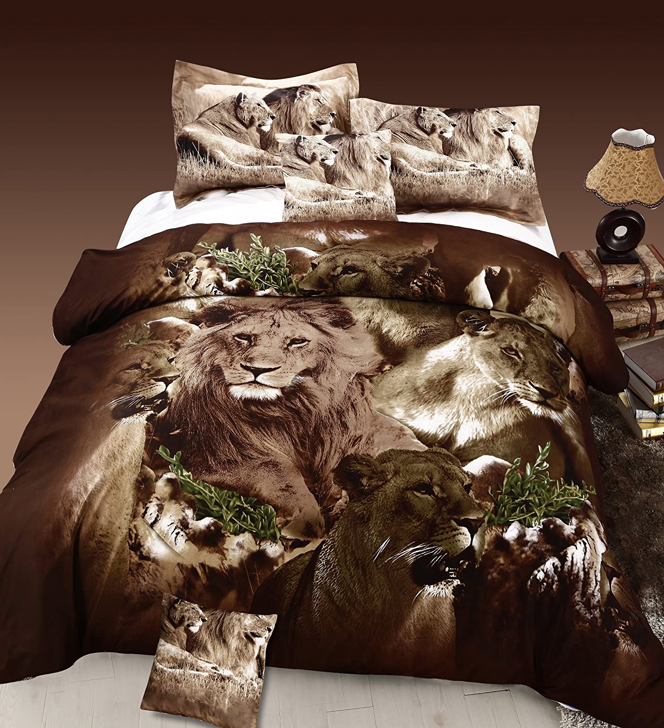 Price:$101.68 Beddings Lion 100-Percent Cotton 5-Piece Duvet Cover Set, Reversible with Duvet Insert, Full, Brown : Home & Kitchen