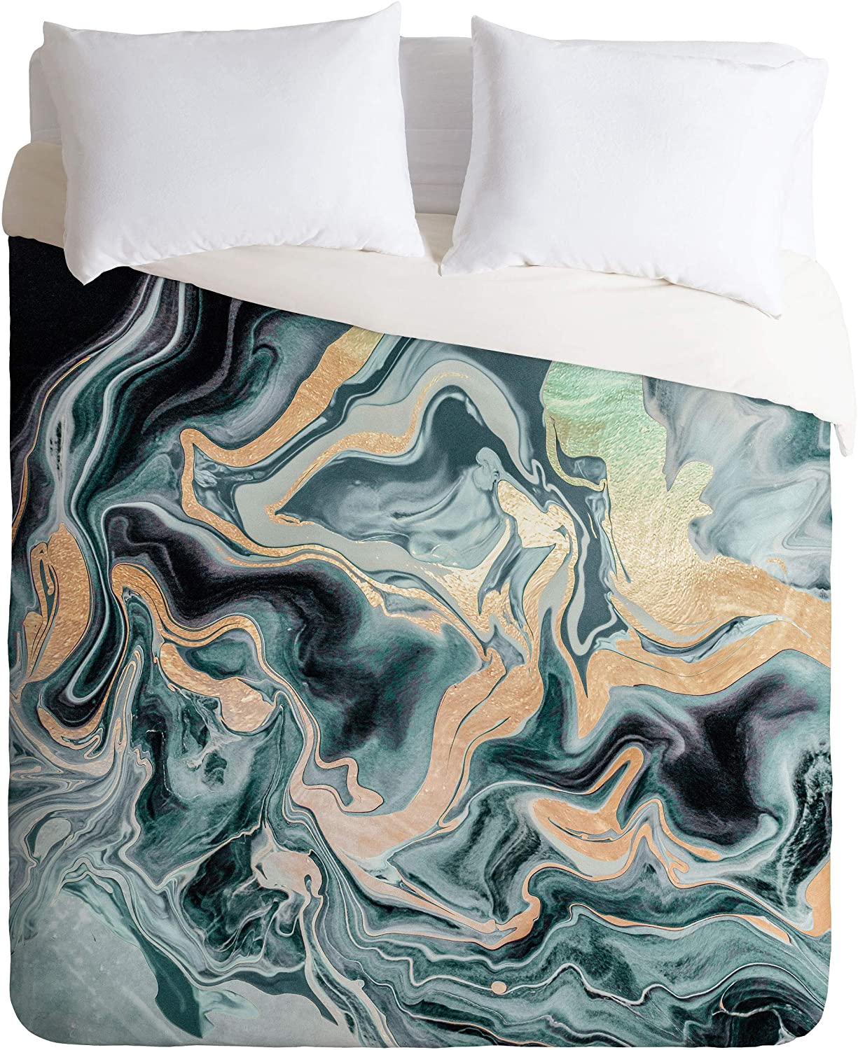Price:$141.95 Monika Strigel Dramaqueen Teal Gold Full/Queen Duvet Cover and 2 Pillow Shams Set, Pink : Home & Kitchen