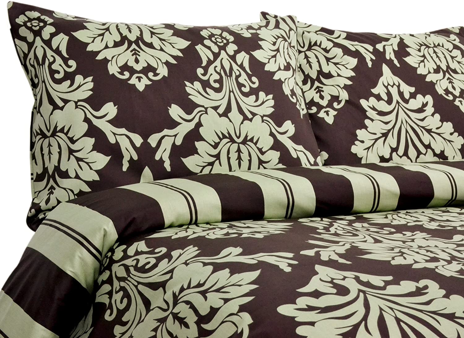 Price:$39.99 Home Regency Collection Havana 300 Thread-Count 100-Percent Cotton Sateen Reversible Full/Queen Size 3-Piece Duvet/Sham Set, Chocolate/Sage : Home & Kitchen