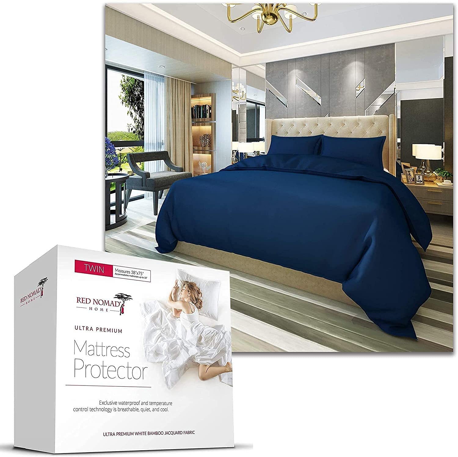 Price:$49.99 Nomad Waterproof Mattress Protector Soft Bamboo Bed Cover Twin Size and Luxury Duvet Cover & Pillow Sham Microfiber Fabric Set with Zippered Closure Royal Blue Twin/Twin XL Size Bundle : Home & Kitchen